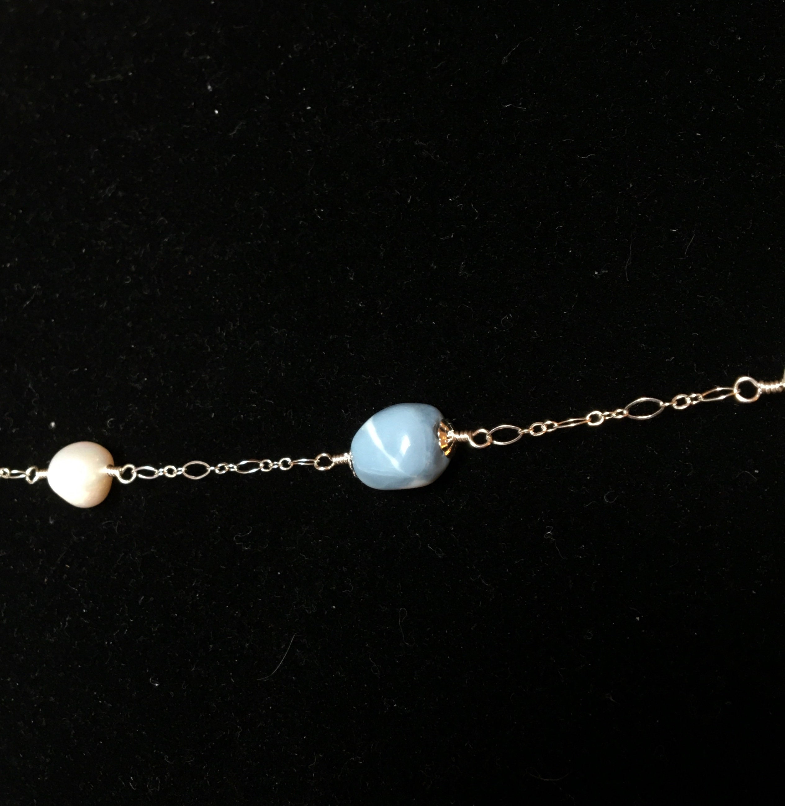 Luscious Blue Opal Station Necklace Sterling Silver Long Etsy