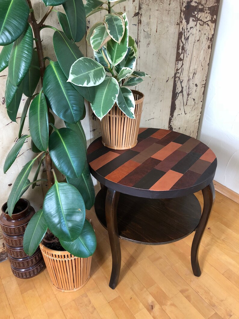 Vintage side table with leather table top