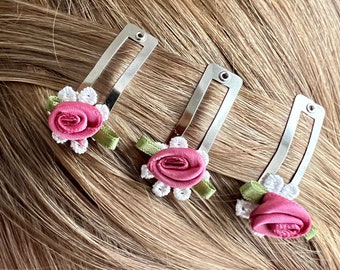 Accesorios para el cabello para niñas, pinza para el cabello para niñas con flores blancas con rosa rosa en la parte superior | Chicas con pinzas para el cabello | Idea de regalo para niñas