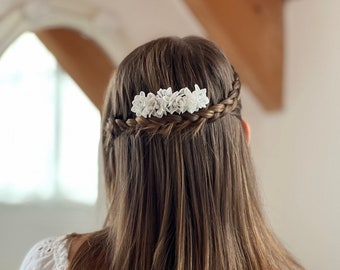 Accesorios para el cabello de comunión, peineta de comunión/niña florista con flores blancas