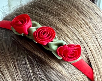 Accessoires cheveux pour filles, bandeau rouge pour filles, roses rouges