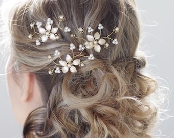 Bijoux de mariée cheveux broche fleur Ivoire o. blanc