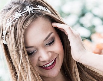 Novia, Diadem, Joyería del cabello, Perlas, Flores, Romántico