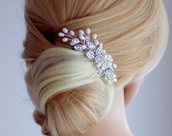 Bridal hair accessories, hair comb, silver, rhinestones