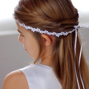 Haarschmuck Kommunion, Haarband für Kommunion mit Blumenspitze und Strassperlen, Blumenmädchen Haarschmuck