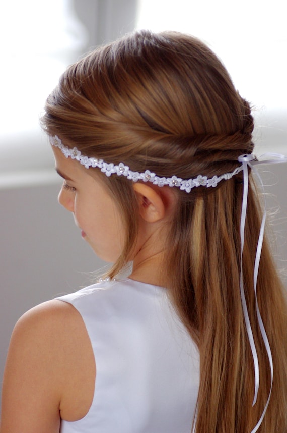 Bloemenkrans voor haar, communie, voor meisjes, communie, bloemenkrans, haarband, bloemen, met strass, parels, kristallen, haarband, bruidssieraden