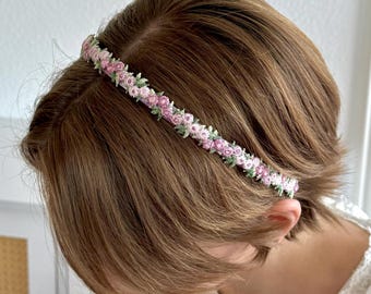 Floral Headband for Girls – Delicate Hair Accessory with Embroidery – Flower Hairband for Children – Gift for Girls – Wedding, Birthday, Celebration