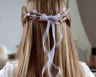 Comunión, accesorios para el cabello, peine para el cabello, arreglo floral, blanco / marfil