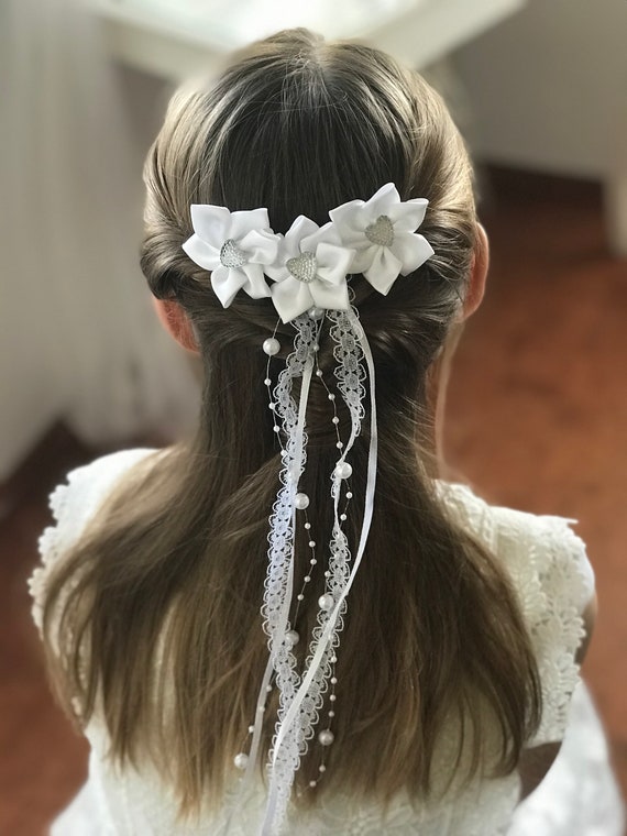 Communion Hair Accessories Flowers Hair Accessories Communion Hair Comb Communion First Communion White Etsy