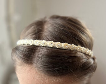 Communion hair accessories, headband in ivory with flowers and rhinestones