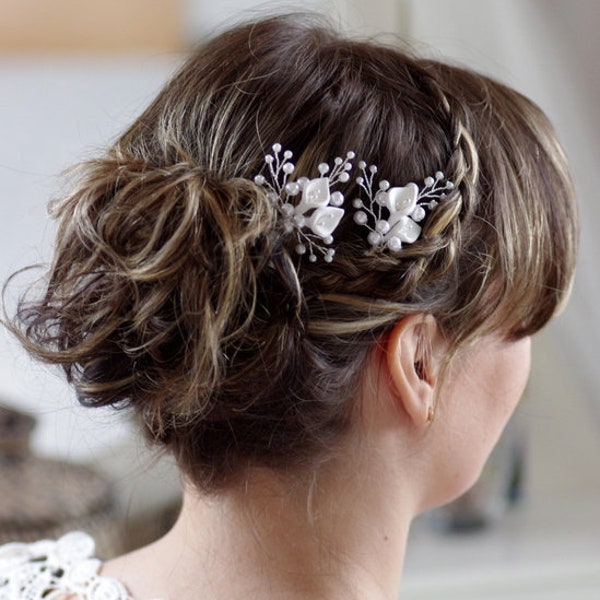 Bride hair ornament, hairpins, calla, white
