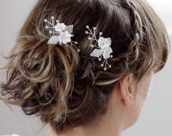 Braut Haarschmuck, Braut Haarnadeln, Blumen, weiß