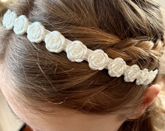 Communion, hair accessories, headband with flowers in ivory