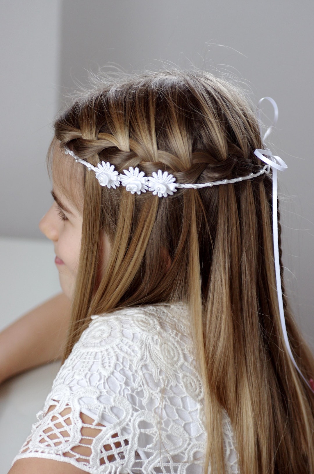 Haarschmuck Blumenkranz Mit Perlen – Handgefertigt Für Kommunion, Hochzeit, Blumenmädchen, Federleicht (19g)