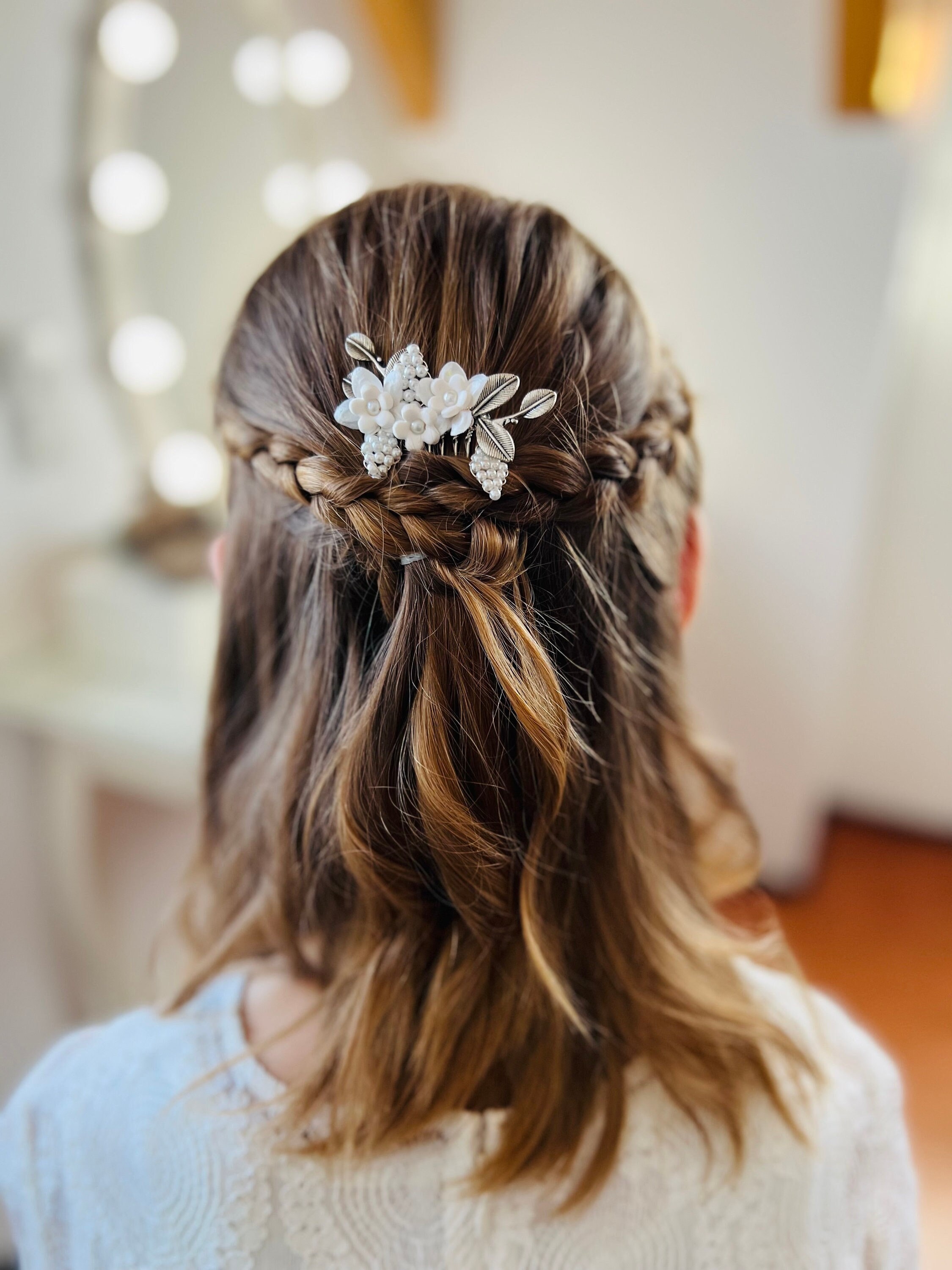 10 Cerchietti Per Capelli Da Damigella Con Fiori – Elastici, Adatti A Matrimoni, Feste Henné E Serate Speciali (Rosa) - 2