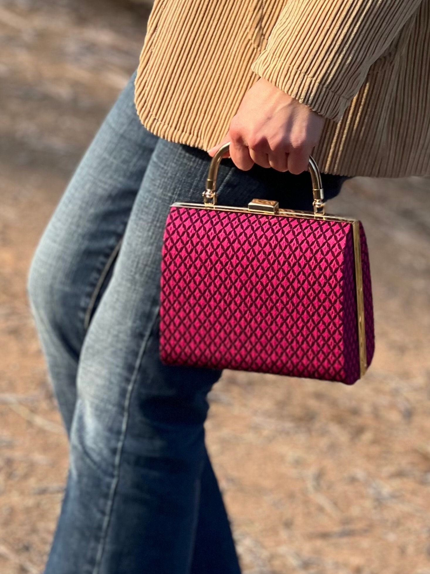 Pink and gold clutch bag Etsy