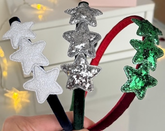 Haarreifen für Mädchen,Weihnachtshaarreif, ideen adventskalender kind, geschenkidee mädchen,haarreif mit glitzer sternen,haarreif sterne