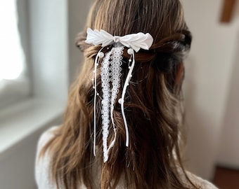 Communion, hair accessories, hair bow with ribbons in white