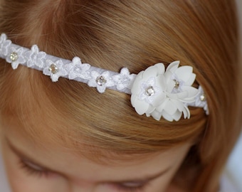 Hair accessory for a girl's First Communion – handmade headband with flowers and lace