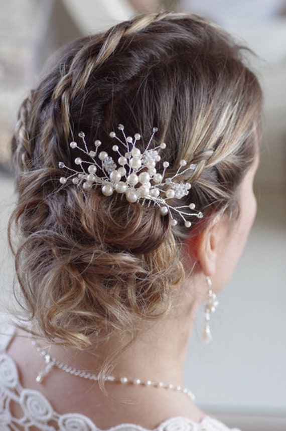 Swarovski crystal ivory pearl Hairpiece Comb Hair piece Swarovski Crystal Bridal Hair Comb: Ivory Pearl Wedding  main image 2