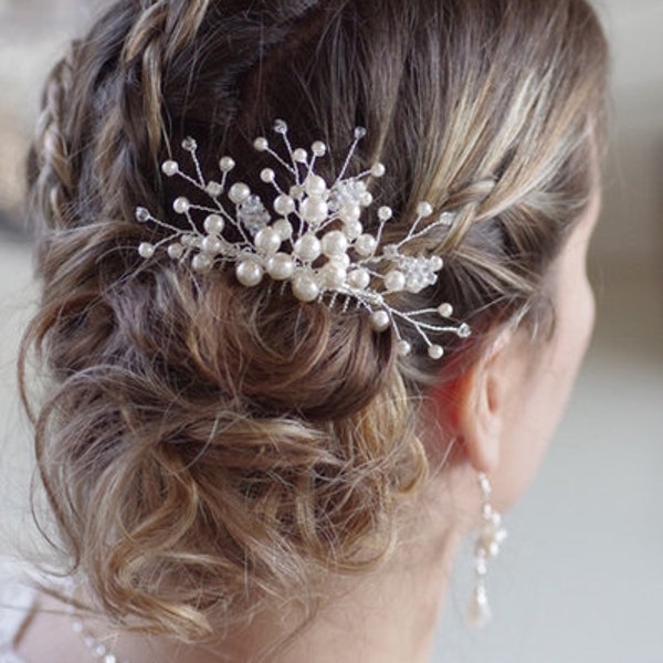 Haarschmuck, Haarkamm, Perlen, Swarowski, weiß oder ivory