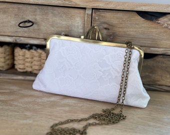 Bridal bag clutch, lace, white, ivory, gold, silver