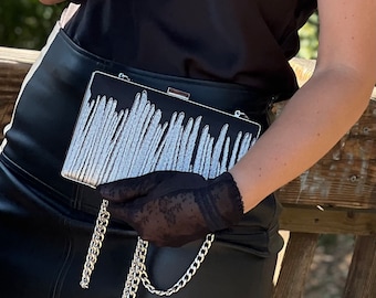 Abendtasche/Clutch/Handtasche in schwarz, silber, Evening clutchbag black,silver