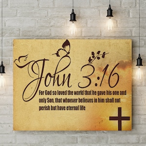 Johannes 3:16 inspirierende christliche Bibel Zitat Druck Canvas Kunst Geschenk pp24