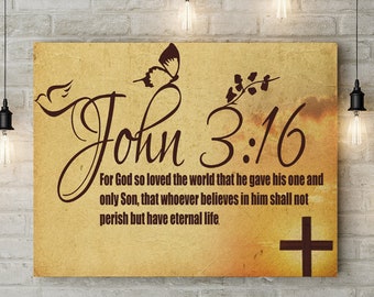 John 3:16 inspirational christian bible quote Print Canvas Art Gift pp24