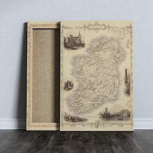 Vintage 1851 Map of Ireland, Antique map of Ireland Irish Framed Canvas Print Wall Art gift pp454