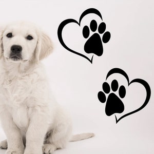 Dogs paw prints with heart inspirational bedroom quote Wall Sticker Decal transfer pets Vinyl v066