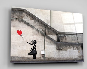 Banksy Graffiti Girl with Balloon - there is always hope premium Acrylic glass Print Wall Art canvas gift