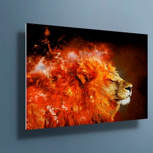 Large Lion with Fire  Metal Aluminium Print Wall Art | Lion Poster | Lion Head | lion canvas lion king Decor | Metal Poster sign | gift m237
