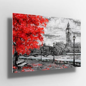 Red black and white London big ben Oil Painting Metal Poster Aluminium Print Wall Art | canvas | Metal Poster sign | gift m97