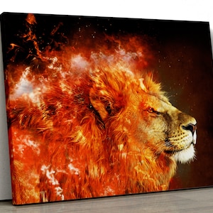 Large Lion with fire bedroom Framed Canvas Print Wall Art | Lion Poster | Lion Head | lion king Decor | gift pp237