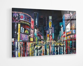 Times Square Nueva York estilo de pintura al óleo moderno abstracto premium Vidrio acrílico Print Wall Art, decoración del dormitorio lienzo regalo a254