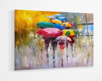Multicoloured umbrellas oil painting style abstract premium Acrylic glass Print Wall Art, colourful bedroom decor canvas gift a140