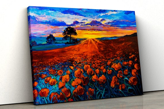 Yellow trees walkway path oil painting Framed Abstract Canvas Print Wall Art 161