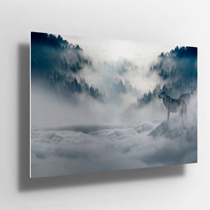 Wolf on Mountain scene Metal Aluminium Print Wall Art | wolf Poster | wolf canvas | wolf bedroom Decor | gift m122