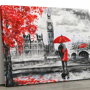 London Red Tree Black white Oil Painting Big Ben Framed Canvas Print Wall Art pp98