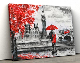 London Red Tree Black white Oil Painting Big Ben Framed Canvas Print Wall Art pp98