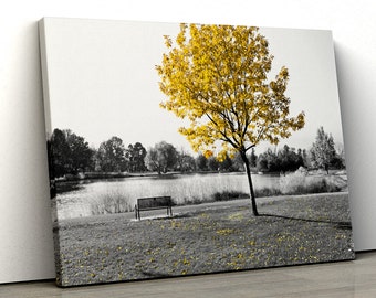 Large Yellow tree black white Home Decor Nature Framed Canvas Print Wall Art 114