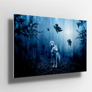 Wolf in forest nature scene Metal Aluminium Print Wall Art | wolf Poster | wolf canvas | wolf bedroom Decor | gift m124
