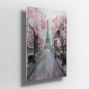 Pink black and white Paris Oil Painting Metal Poster Aluminium Print Wall Art | canvas | Metal Poster sign | gift m92