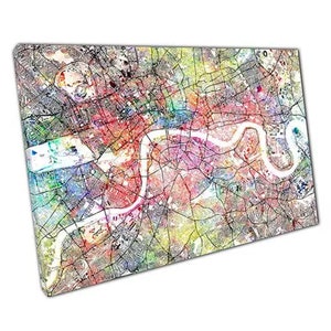 Carte de rue de couleur d’eau de london Framed Canvas Print Wall Art pour la chambre à coucher indi
