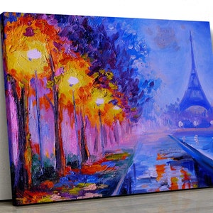 Paris France oil painting Framed Canvas Print Wall Art, Poster, eiffel tower, canvas, gift pp464