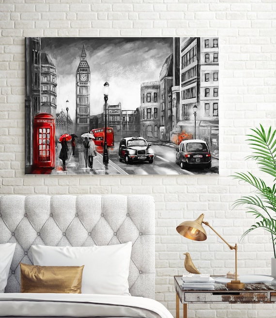 Leinwanddruck „Big Ben Mit Orangem Regenschirm“ – 61 X 41 Cm, Fertig Gerahmt