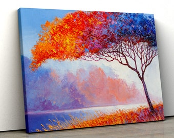 Multicoloured abstract river field trees oil painting nature Framed Abstract Canvas Print Wall Art pp422