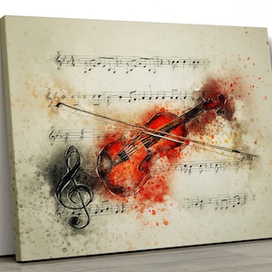 Violin music water colour painting bedroom Framed Canvas Print Wall Art, Poster, music art, violin painting, Decor gift pp489