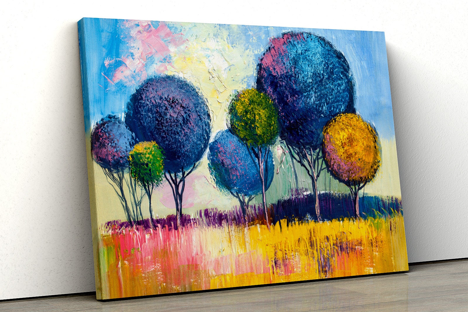Multicoloured Trees Oil Paint Nature Framed Abstract Canvas - Etsy